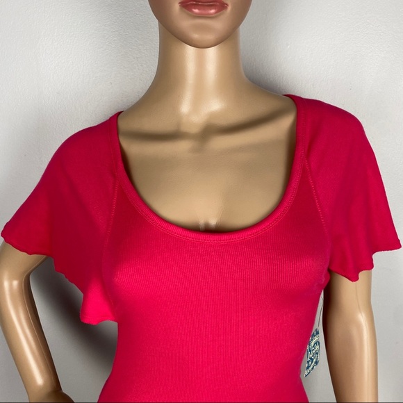 NEW FREE PEOPLE RIBBED FLUTTER SLEEVE BODYSUIT - Picture 4 of 9